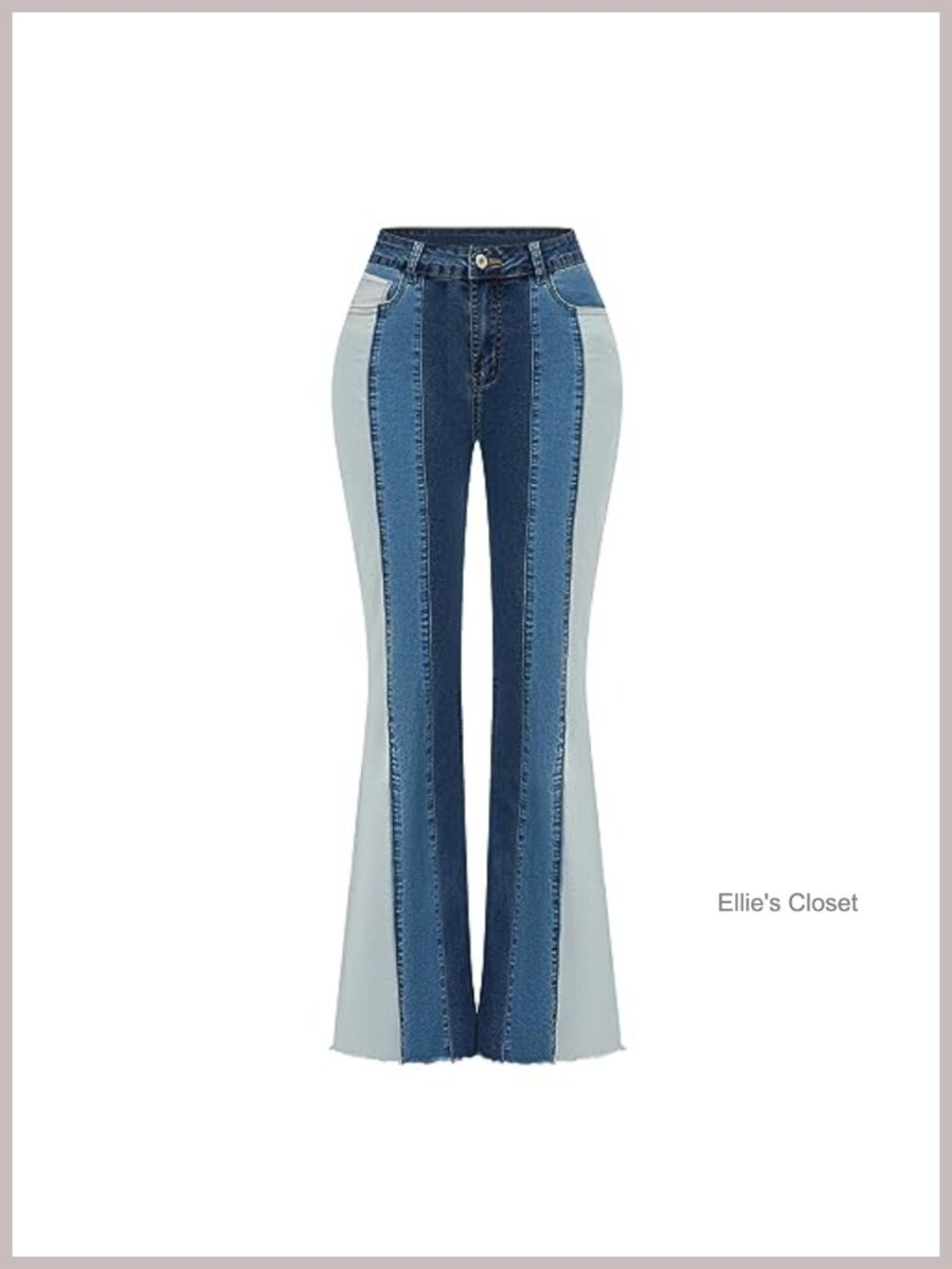 Women High Waisted Flare Jeans Stretch Patchwork Raw Hem Denim Pants